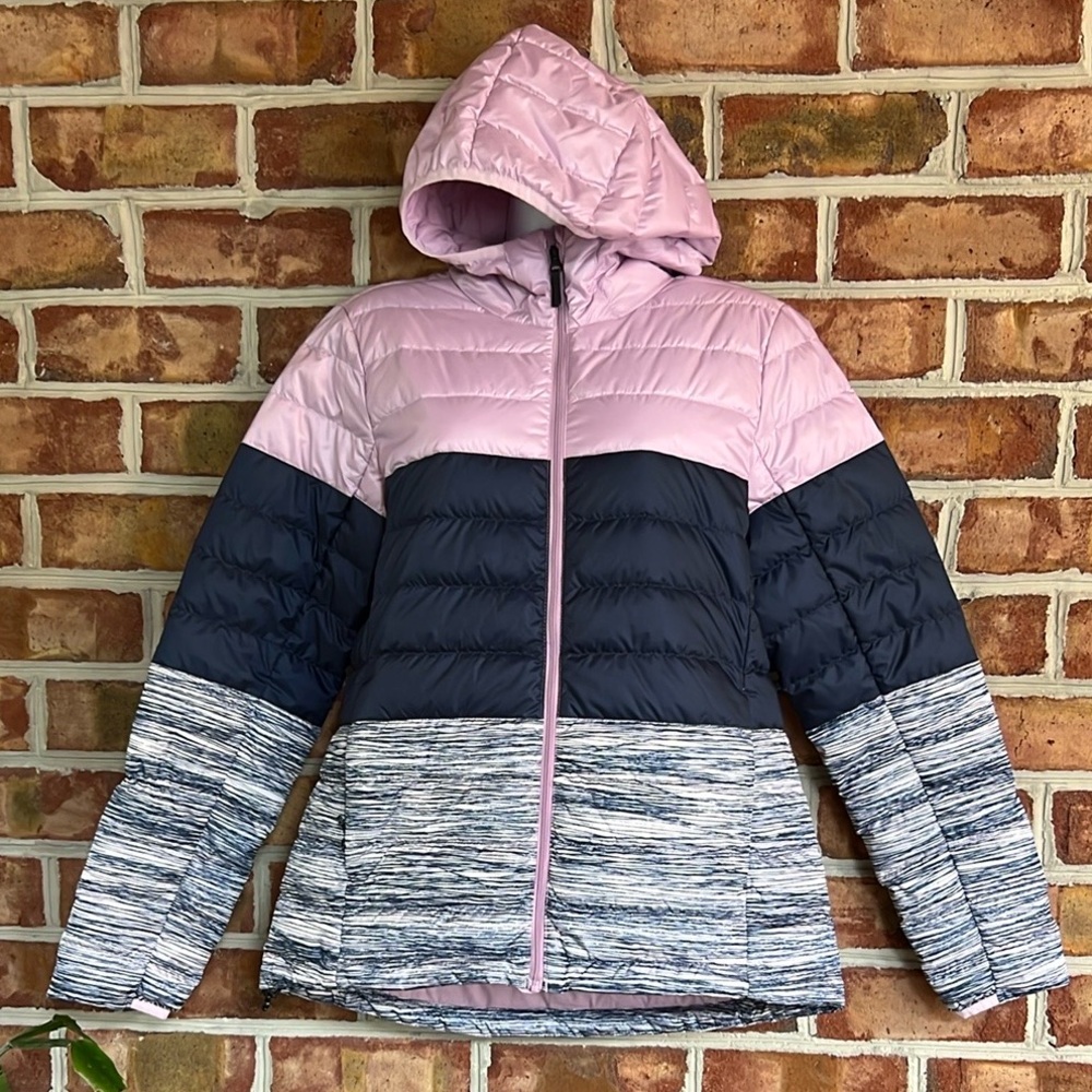 Lole Color-Block packable Puffer Jacket Pink and Blue Insulated. Medium